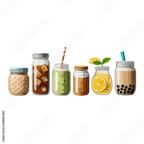 Refreshing Cold Brew Coffee Smoothies Fruit Juices and Iced Tea Drinks isolated on transparent background