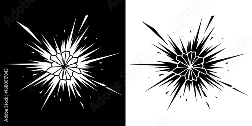 Shattered glass explosion effect, dynamic burst of energy, impactful graphic design element