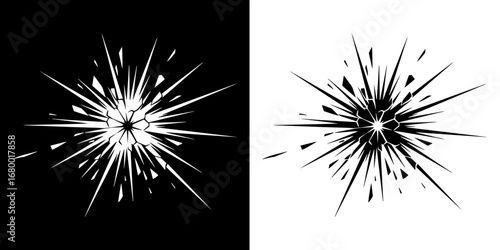 Shattered glass with radial lines and sharp fragments, ideal for damage, impact, or destruction.