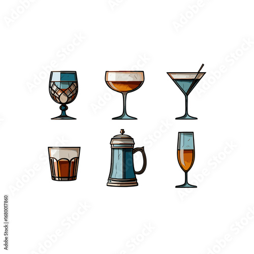 Assortment of Refreshing Beverages in Various Glassware Isolated on Transparent Background