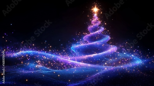 Magical starry Christmas tree blue purple gradient glow, dreamy galaxy background mobile wallpaper design, sparkling starlight effect holiday concept