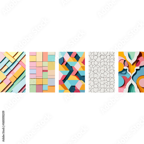 Geometric Paper Sculpture Crafting Joyful Abstract Art Patterns Isolated on Transparent Background