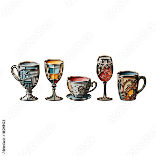 Intricate Metalwork Drinking Vessels Showcase Artistic Craftsmanship And Elegant Design Isolated On Transparent Background