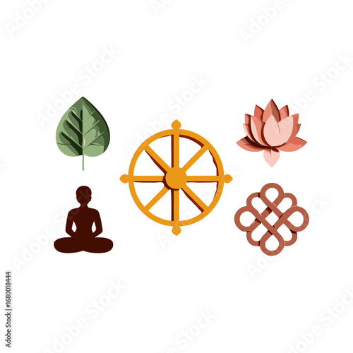 Spiritual Enlightenment Symbols of Buddhism and Meditation with a Peaceful Zen Feeling Isolated on Transparent Background