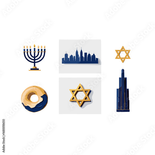 Celebrate Hanukkah Joyfully with Traditional Symbols of Faith and City Spirit Isolated on Transparent Background
