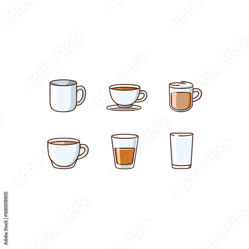Collection of Coffee Cups and Drinks Variety for Morning Refreshment Isolated on Transparent Background