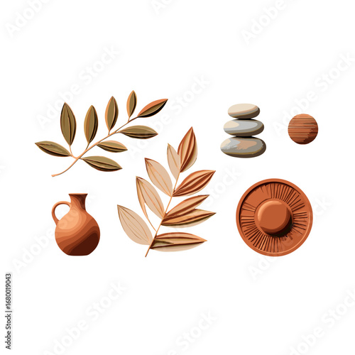 Serene Zen Nature Still Life Collection Earthy Tones Balanced Harmony Isolated on Transparent Background