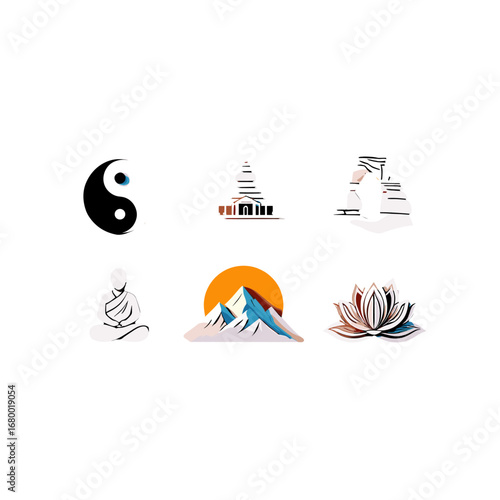 Serene Spiritual Symbols and Sacred Sites for Peaceful Meditation and Mindfulness Practices Isolated on Transparent Background