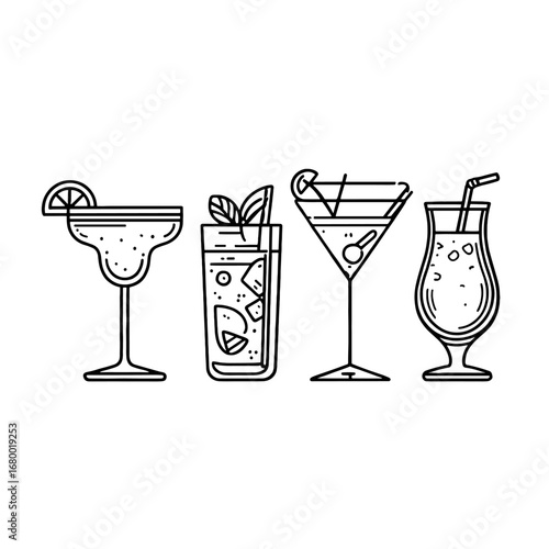 Refreshing Summer Cocktails Assortment Ready for Celebration Drinks Isolated on Transparent Background
