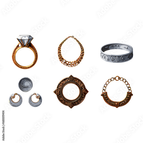 Exquisite Antique Jewelry Collection Precious Gemstones Rings Necklaces Earrings Isolated Transparent Background
