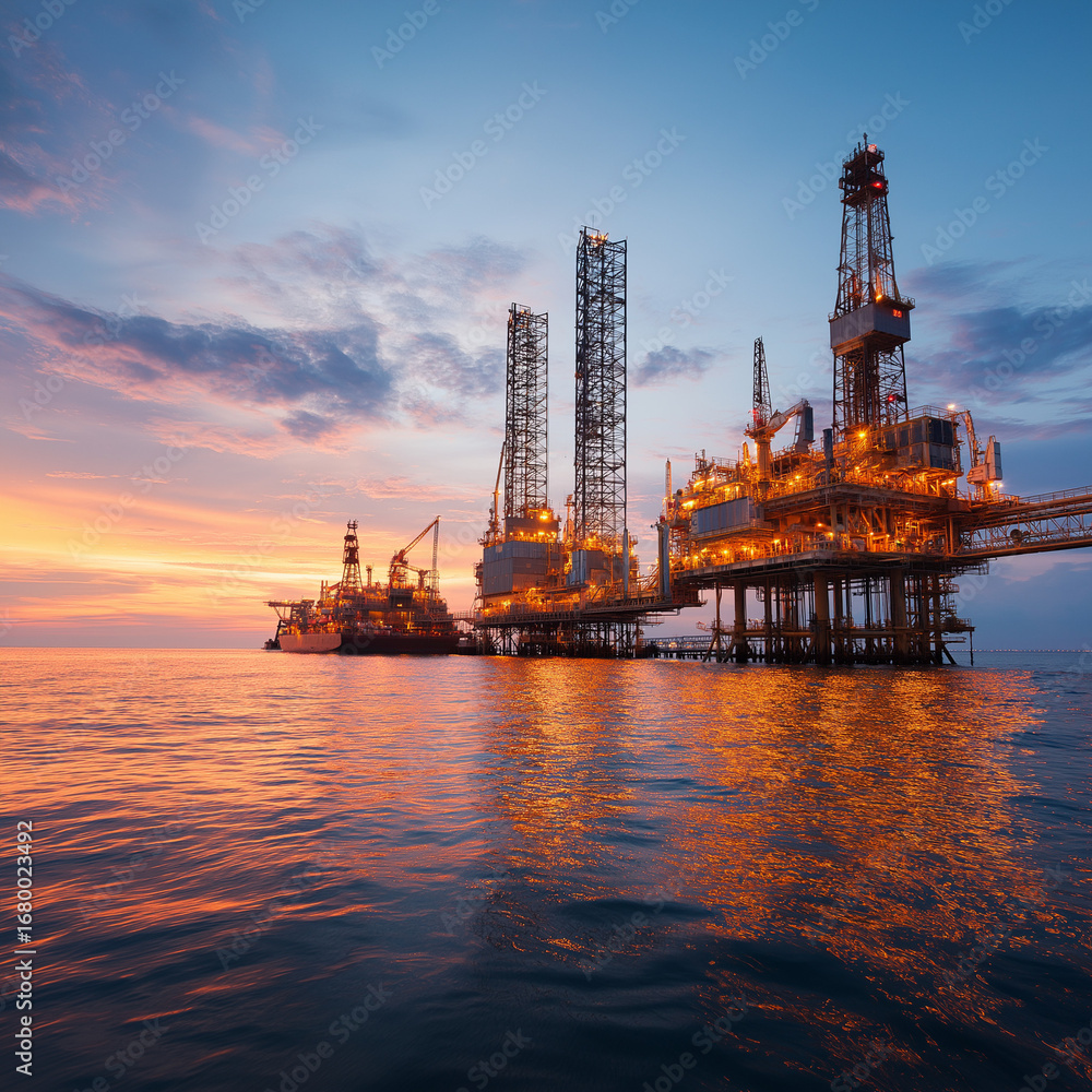 Obraz premium oil rig at sunset