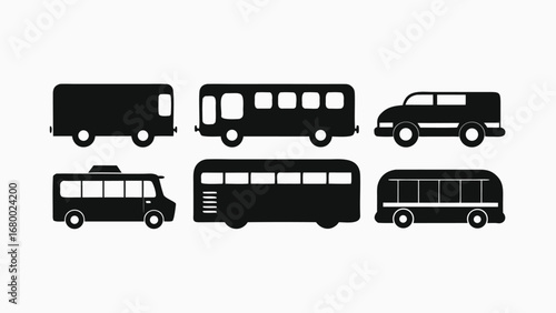 Different bus models in silhouette silhouette