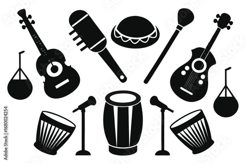 Musical instruments set silhouette