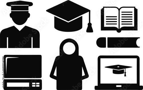 Education themed icons silhouette