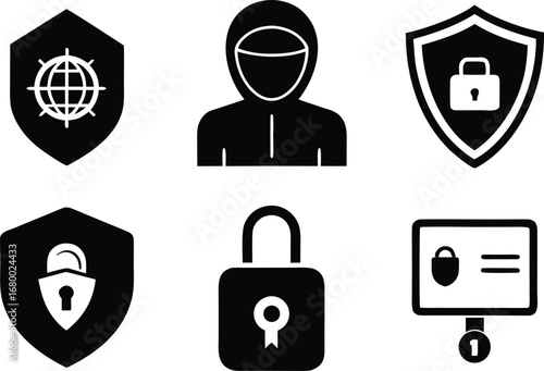Security icons set silhouette