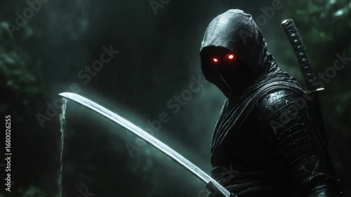 Rain-Soaked Ninja in the Dark Forest