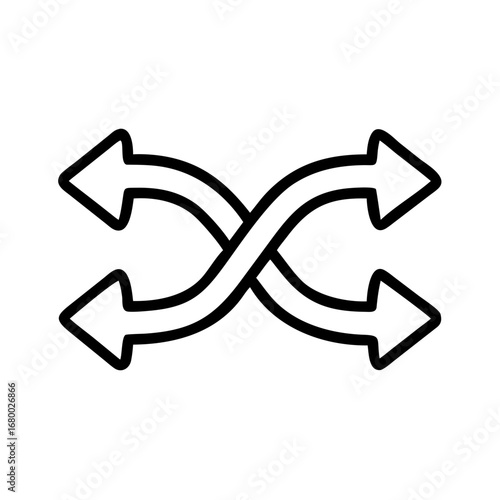 An icon of interlocked arrows, perfect for symbolizing concepts like mixing, shuffling, or the exchange process.