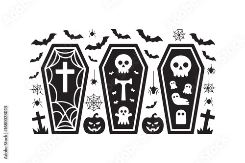 Halloween coffins silhouette  vector
