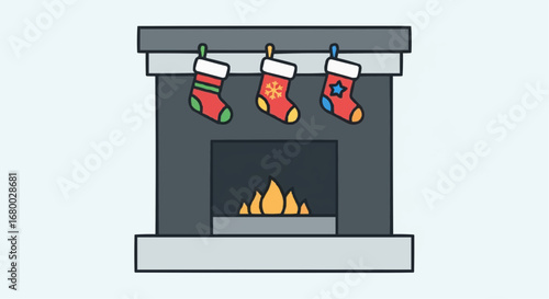 Christmas 2025  christmas fireplace with stockings vector illustration holiday season home decor festive design element vector