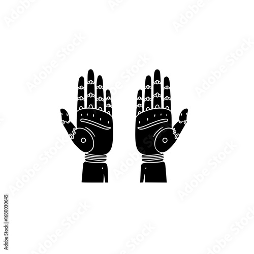 Black robotic hands silhouette vector for logo design, futuristic technology concept