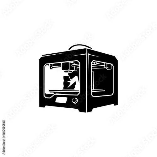 Silhouette Vector 3D Printer Design for Logo A Clean, Modern Icon