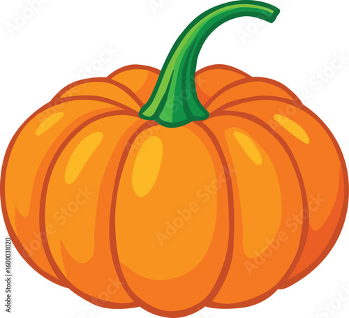 Bright orange pumpkin with a green stem, symbol of autumn, harvest season, Thanksgiving, and Halloween. Perfect for seasonal food, healthy eating, farming, and fall decorations