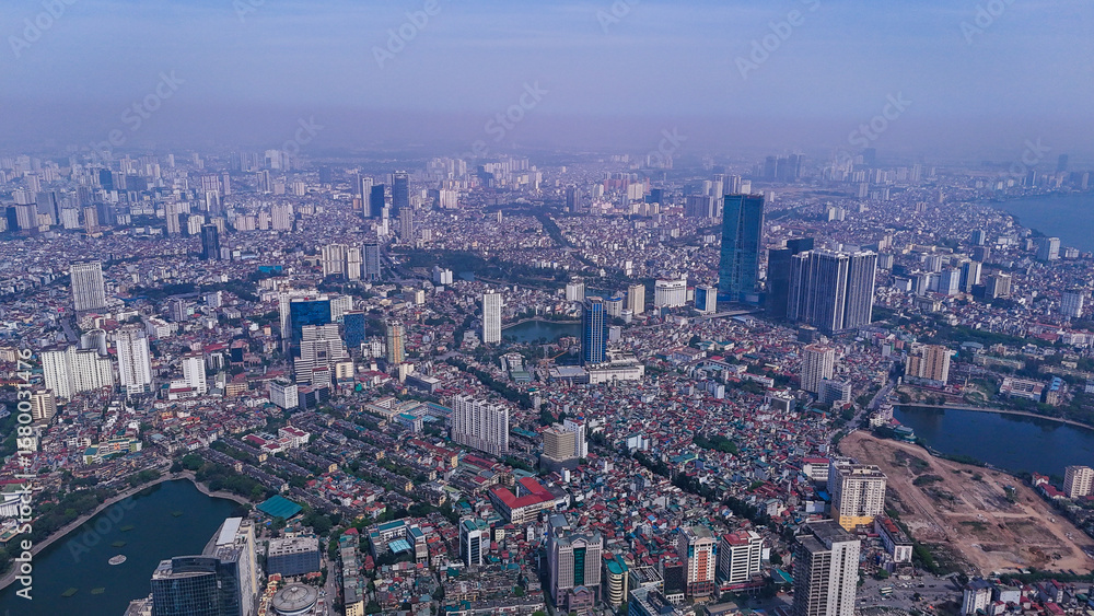 Obraz premium Vietnam’s urban evolution with rail and lake symbiosis
