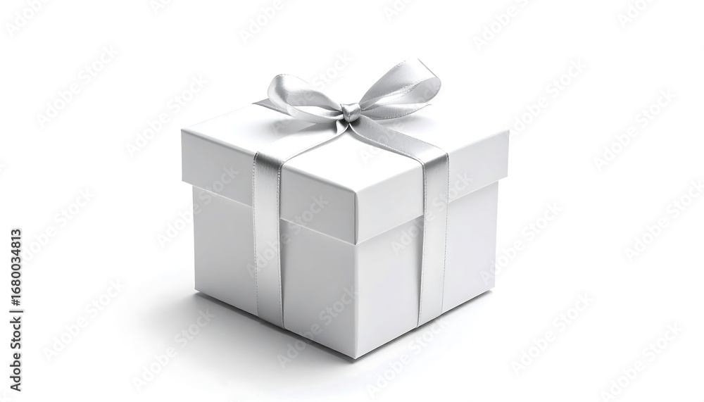 Obraz premium Silver gift box with ribbon