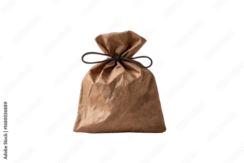 Obraz premium Brown Drawstring Pocket Bag on Transparent Background