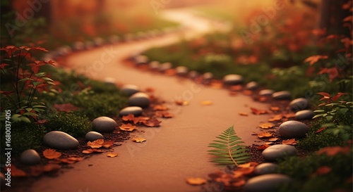 Autumn Forest Path Winding Through Trees.