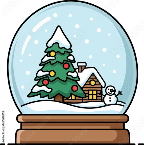 Festive Christmas Snow Globe with Tree, House, and Snowman
