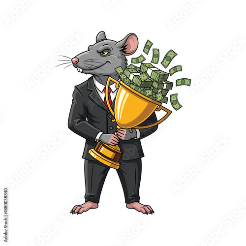 Greedy Rat Holding Gold Trophy