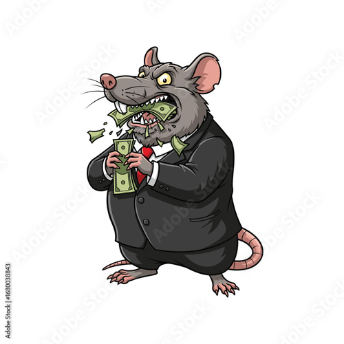 Fat Rat Eating Money Cartoon