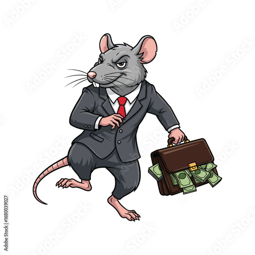 Greedy Rat Mascot Sneaking with Briefcase