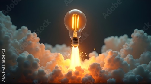 Ignite your ideas with this lightbulb rocket launching innovation towards success and bright future concepts