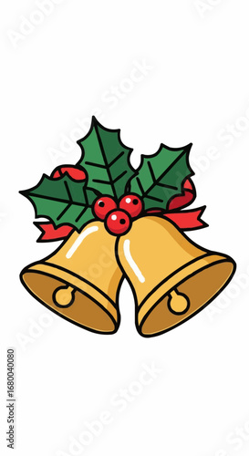 Christmas 2025  download christmas bells vector illustration with holly leaves and berries for holiday designs free vector