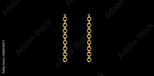 Gold Chain Fashion Tassel Earrings Vector Illustration.	