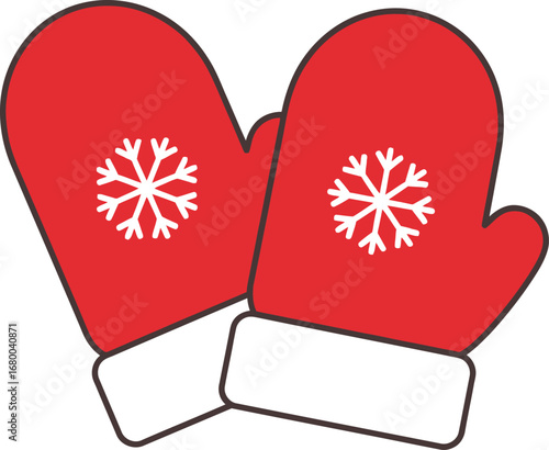 Pair of Red Winter Gloves with Snowflake Design