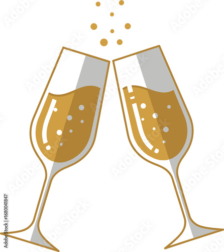 Toasting Champagne Glasses with Bubbles Illustration