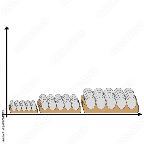 Egg carton supply. Poultry farming vector. Food quantity symbol. Agricultural product chart.
