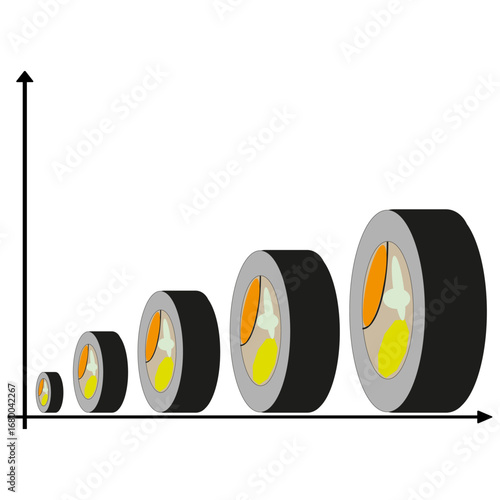 Sushi roll growth. Japanese food vector. Culinary consumption chart. Tasty cuisine symbol.
