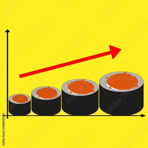 Sushi roll chart. Red caviar topping. Growth diagram concept. Japanese food vector.