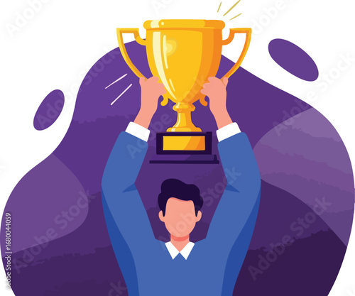Champion Holding Golden Trophy Illustration.