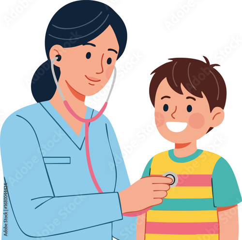 Doctor Examining Child with Stethoscope.