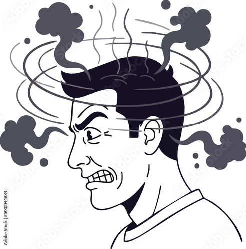 Furious Man with Smoke and Steam Coming from Head.