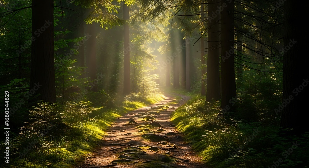 Obraz premium Forest Path Sunlight.