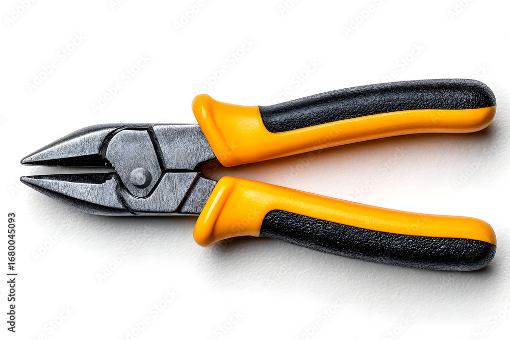 Obraz premium Insulated tool pliers featuring ergonomic handles and sharp jaws, detailed and realistic design, isolated on white background.