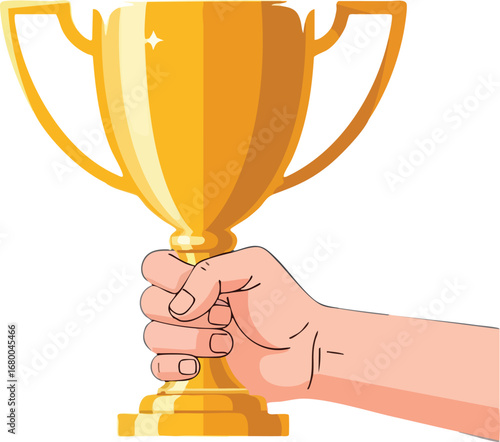Hand Holding Golden Trophy Illustration 2.