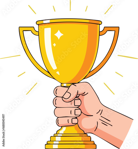 Hand Holding Golden Trophy Illustration 4.