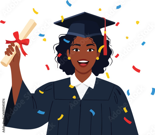 Happy African American Woman Celebrating Graduation.